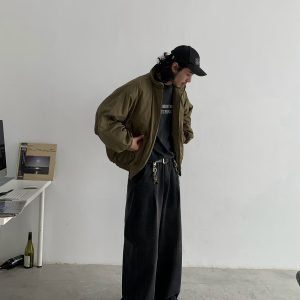 Winter Japanese Style Loose High Neck Boxy Short Cotton Jacket Unisex Vintage Thick Outerwear for Trendy Y2K Fashion