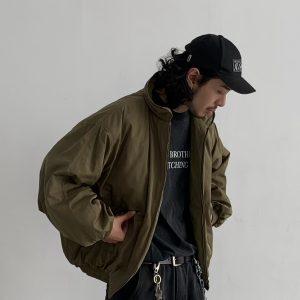 Winter Japanese Style Loose High Neck Boxy Short Cotton Jacket Unisex Vintage Thick Outerwear for Trendy Y2K Fashion