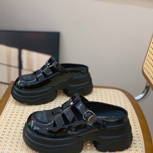 Women's 2025 Summer Baotou Roma Half Slippers - Thick-Soled Platform Flats, Slimming Hollow-Out Design for Petite Height