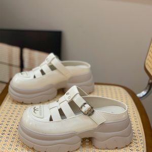 Women's 2025 Summer Baotou Roma Half Slippers - Thick-Soled Platform Flats, Slimming Hollow-Out Design for Petite Height