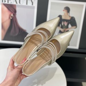 Women's 2025 Summer Fashion Sandals - Comfortable Pointed Toe Chunky Heel, Rhinestone Closed Toe French Style Heels