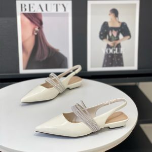 Women's 2025 Summer Fashion Sandals - Comfortable Pointed Toe Chunky Heel, Rhinestone Closed Toe French Style Heels