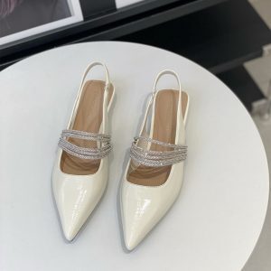 Women's 2025 Summer Fashion Sandals - Comfortable Pointed Toe Chunky Heel, Rhinestone Closed Toe French Style Heels