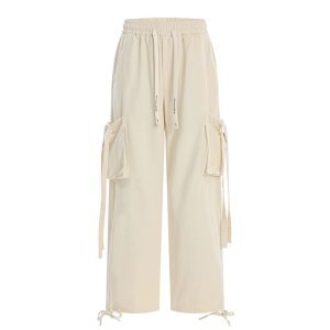 Women’s American Red Cargo Pants - Kpop High Street Wide Leg Jazz Dance Outfit for Hot Girl Style