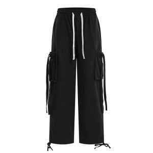Women’s American Red Cargo Pants - Kpop High Street Wide Leg Jazz Dance Outfit for Hot Girl Style