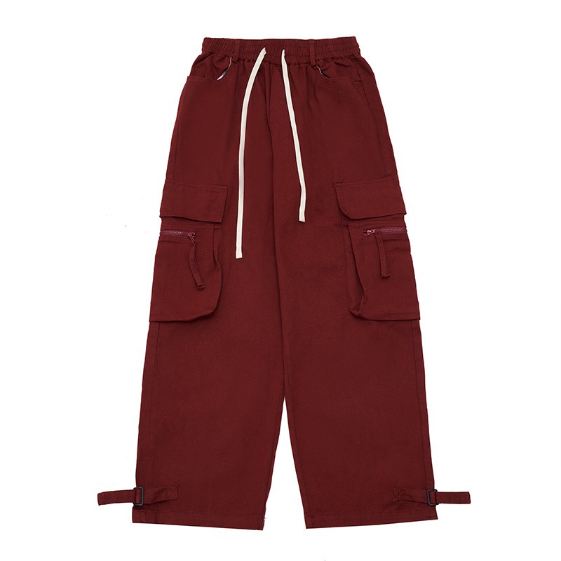Women’s American Red Cargo Pants - Kpop High Street Wide Leg Jazz Dance Outfit for Hot Girl Style