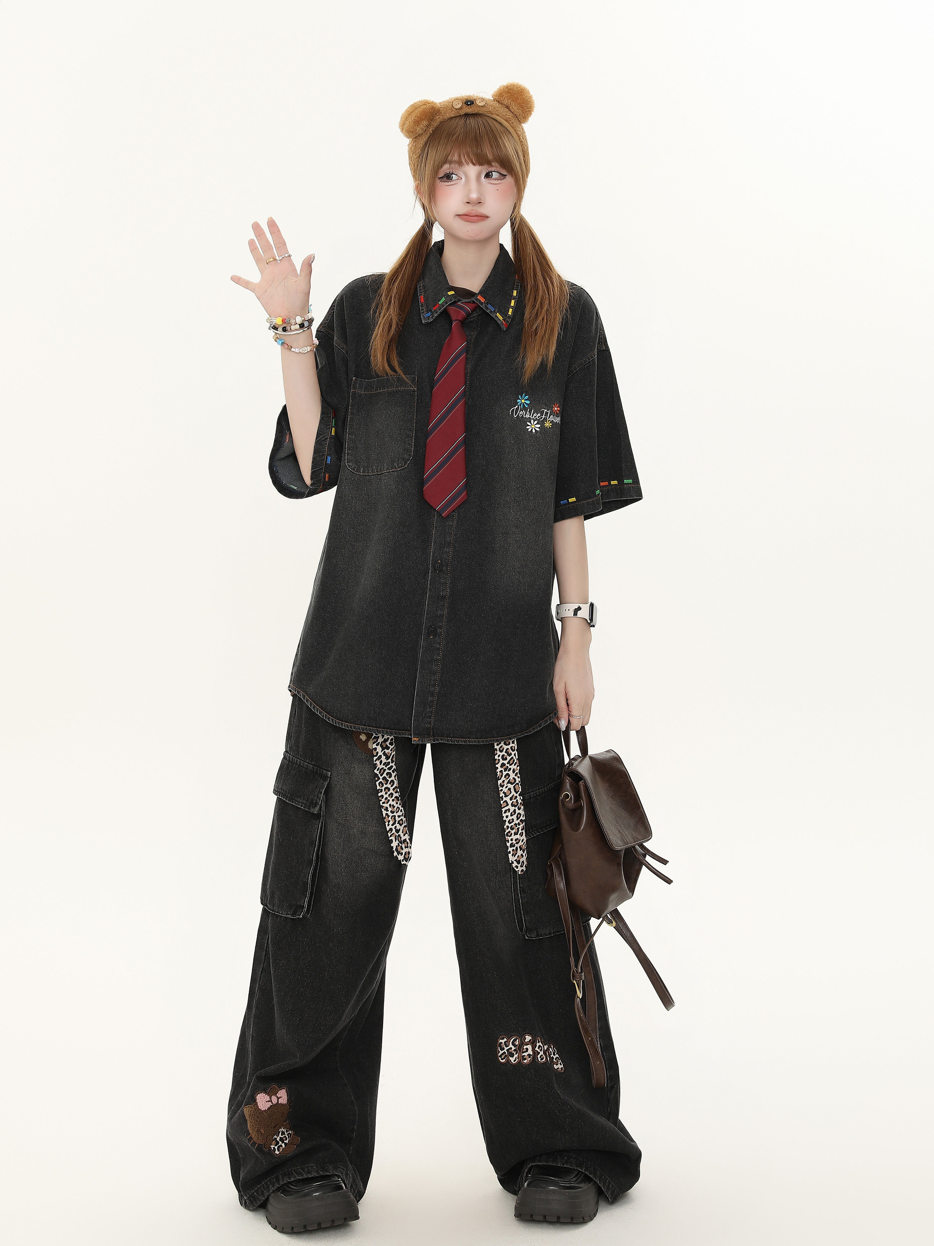 Women's American Retro Cartoon Printed Denim Shirt - Loose Casual Versatile Top for Autumn, Y2K Style