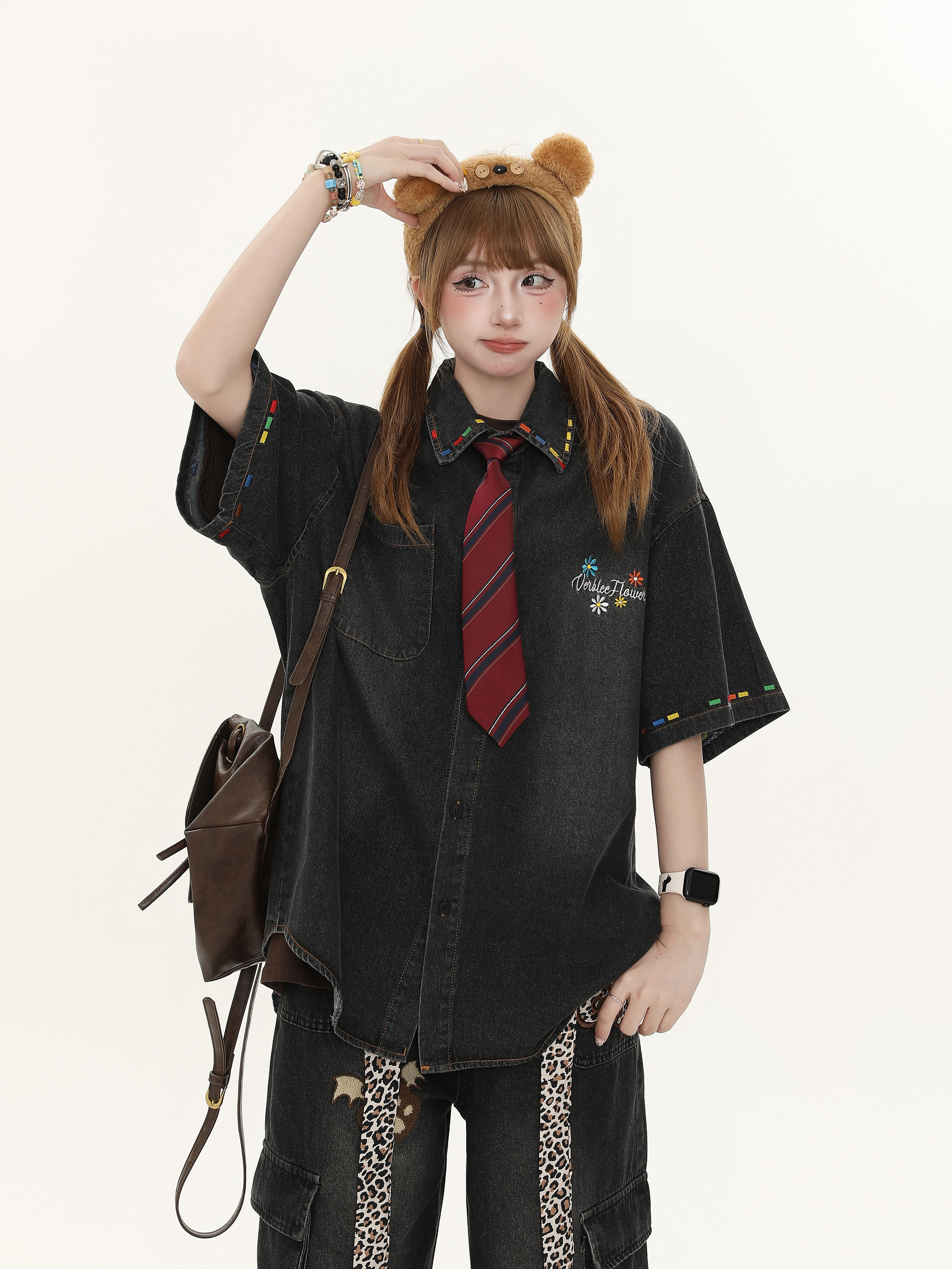 Women's American Retro Cartoon Printed Denim Shirt - Loose Casual Versatile Top for Autumn, Y2K Style