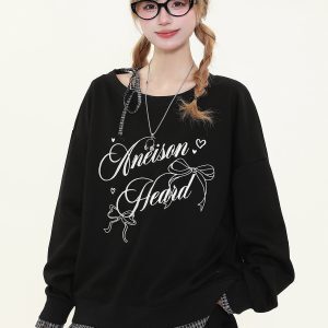 Women's American Retro Plaid Patchwork Faux Two-Piece Sweatshirt, Loose Off-Shoulder Long Sleeve Top, Casual Y2K Style