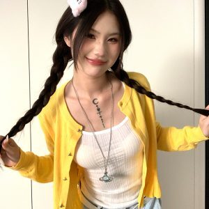 Women’s American Retro Ruffled Lace Knitted Cardigan - Loose Casual Long Sleeve Round Neck Top for Spring Fashion