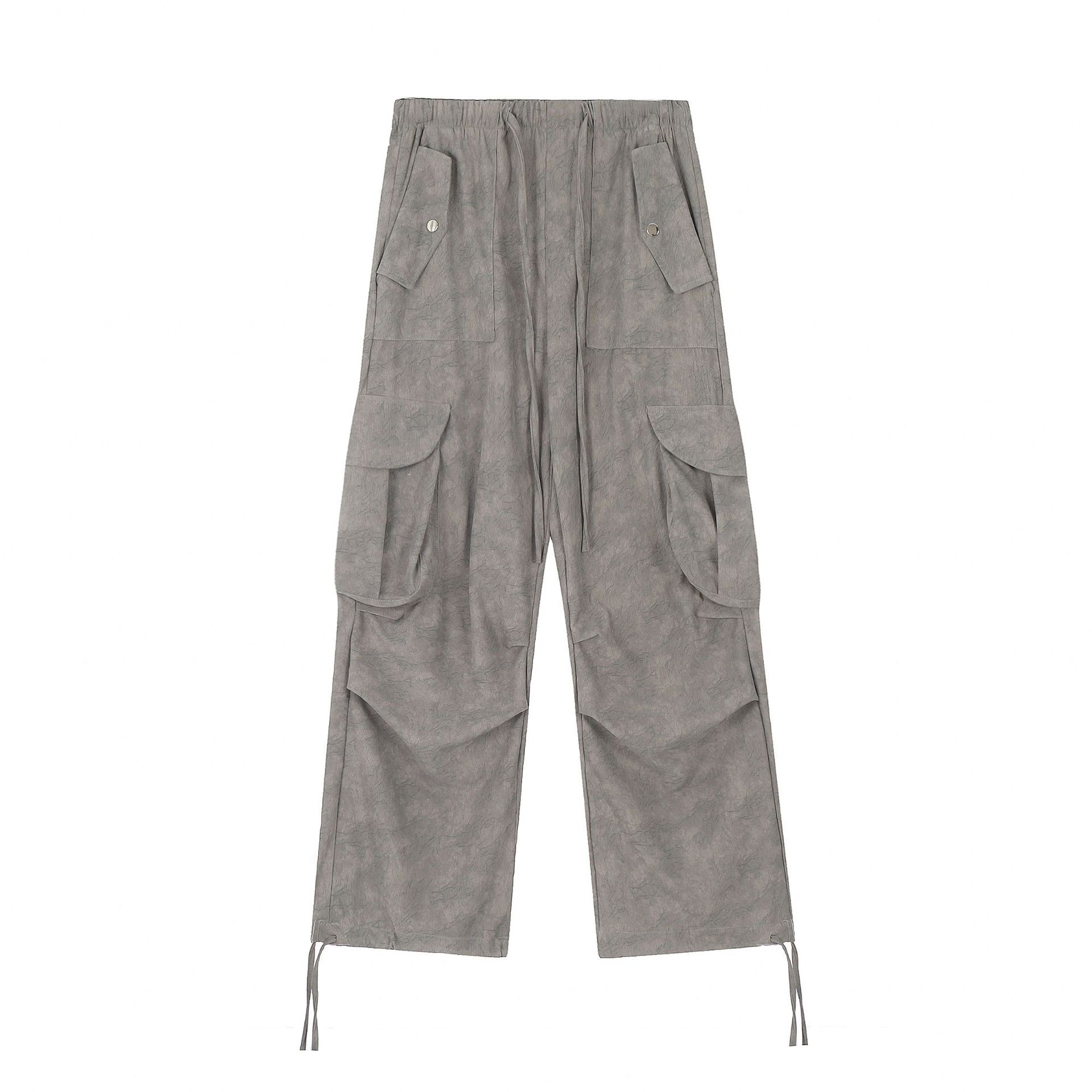 Women's American Vintage Dark Gray Camouflage Cargo Pants - Hip Hop Dance Style, Long Fit for Autumn Fashion