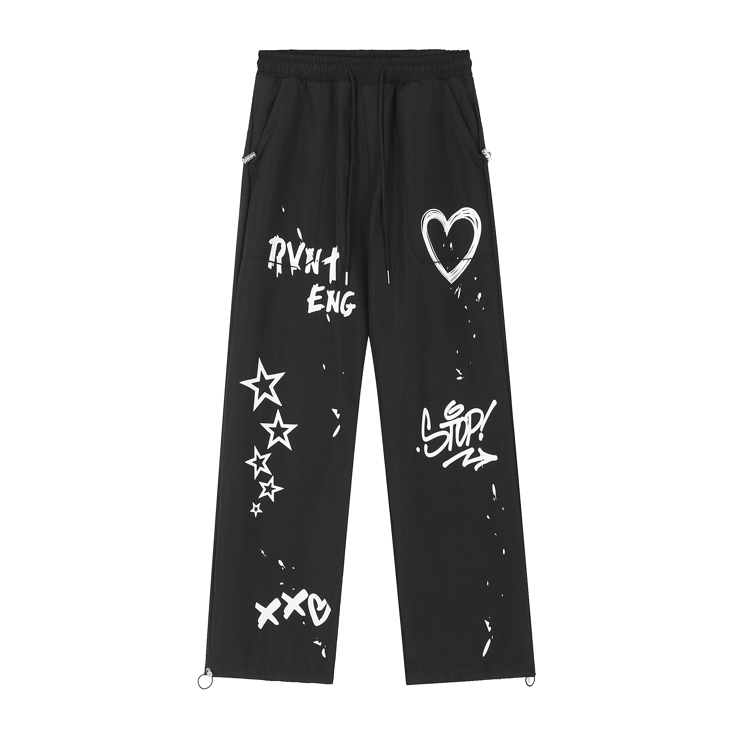 Women's Autumn Winter Black Graffiti Printed Straight-Leg Sports Pants Jazz Dance Outfit Casual Work Pants