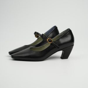 Women's Black Chunky Heel Round-Toe Work Shoes - Mid-Heel Leather Commuting Footwear for Office Style