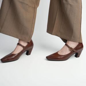Women's Black Chunky Heel Round-Toe Work Shoes - Mid-Heel Leather Commuting Footwear for Office Style