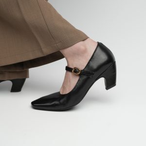 Women's Black Chunky Heel Round-Toe Work Shoes - Mid-Heel Leather Commuting Footwear for Office Style