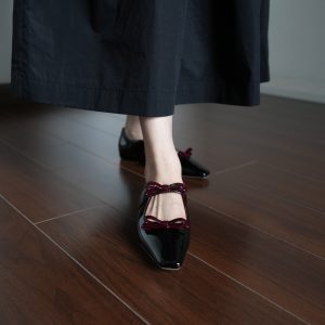 Women's Bow Tie Square Toe Flat Shoes - Elegant Fairy Style with Inner Height Increase - All Season Comfort