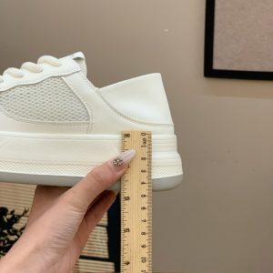 Women's Casual Lace-Up Breathable White Sneakers with Thick Soles - Genuine Leather, Versatile Summer 2025 Style, Trendy Footwear