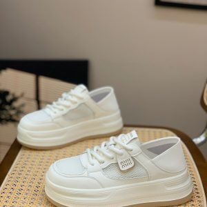Women's Casual Lace-Up Breathable White Sneakers with Thick Soles - Genuine Leather, Versatile Summer 2025 Style, Trendy Footwear