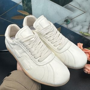 Women's Casual Lace-Up Flat Sneakers in Genuine Leather - 2025 Spring/Summer Cowhide Shoes, Trendy Harbor Style