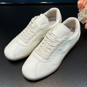 Women's Casual Lace-Up Flat Sneakers in Genuine Leather - 2025 Spring/Summer Cowhide Shoes, Trendy Harbor Style
