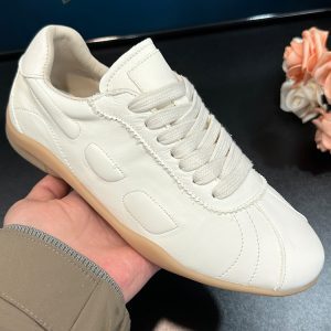 Women's Casual Lace-Up Flat Sneakers in Genuine Leather - 2025 Spring/Summer Cowhide Shoes, Trendy Harbor Style