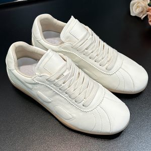Women's Casual Lace-Up Flat Sneakers in Genuine Leather - 2025 Spring/Summer Cowhide Shoes, Trendy Harbor Style