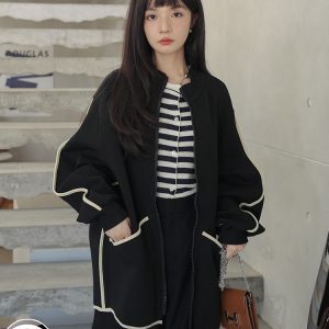 Women's Casual Zip-Up Baseball Jacket - Unique American Lazy Chic Style for Spring & Autumn 2025