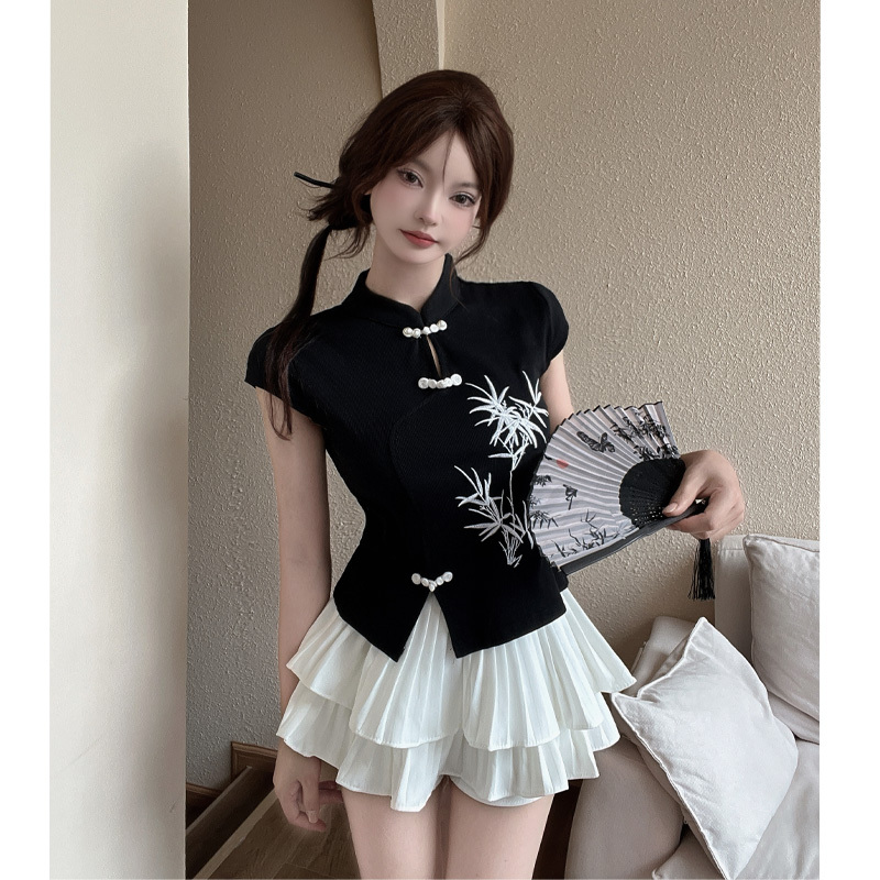 Women's Chinese Style Qipao Top and Half Skirt Uniform for Foot Massage Technicians - National Wind Design