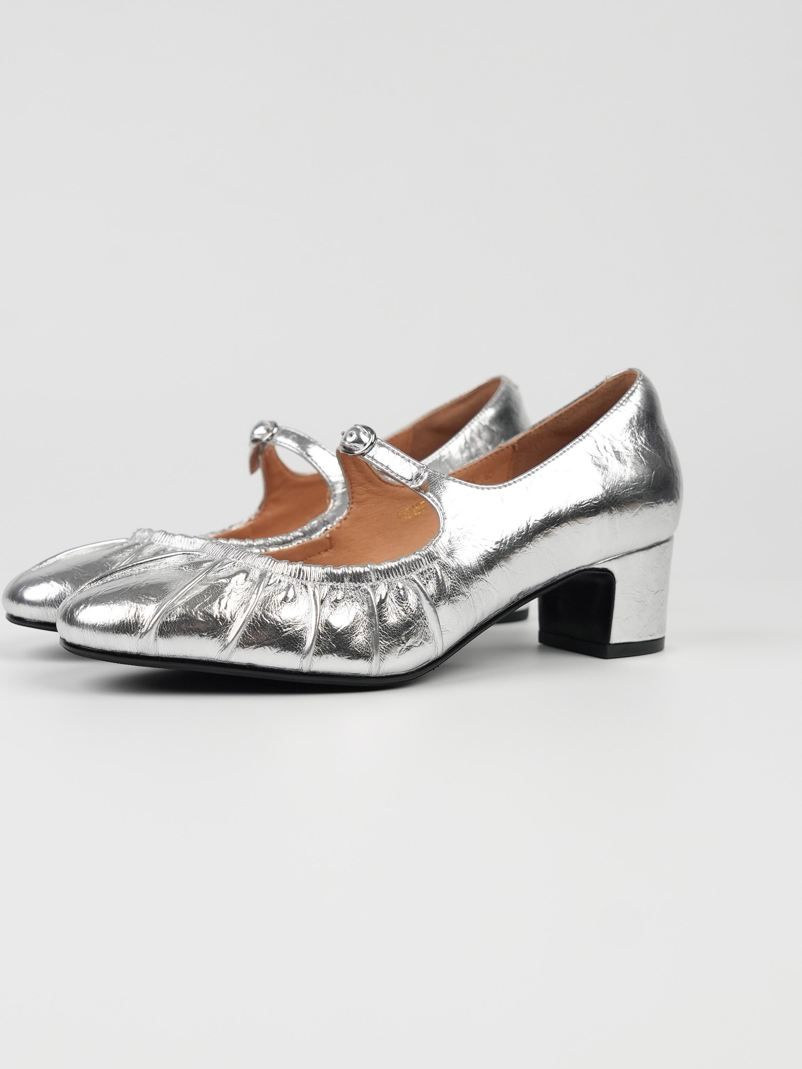 Women's Chunky Heel Mary Jane Shoes - Small Round Toe, Shallow Mouth, All-Season Flats in Gold and Silver for Spring Style