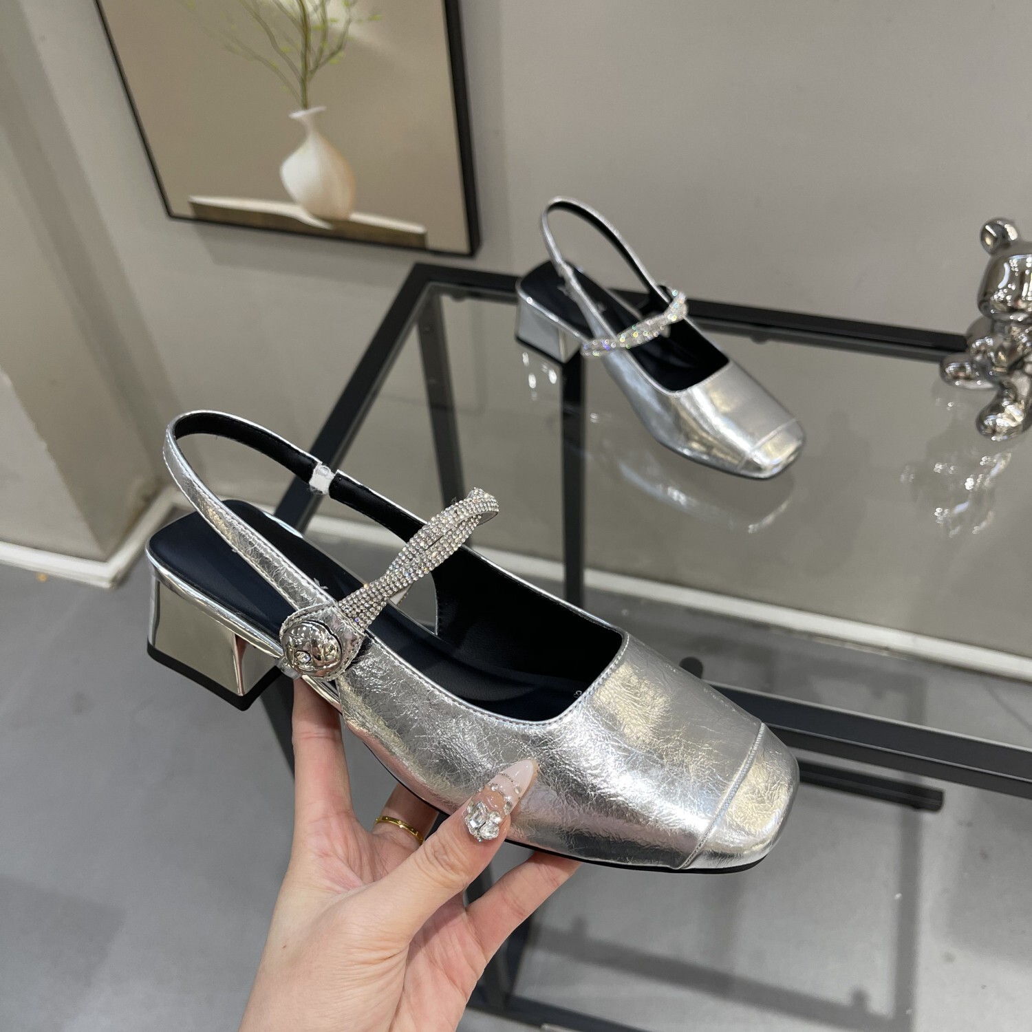 Women's Chunky Heel Rhinestone Open-Toe Sandals - Backless Thick-Soled Summer Shoes in Simple Versatile Fairy Style