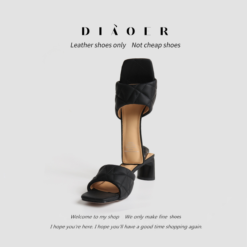 Women's Chunky-Heeled Diamond-Shaped Square Toe Mules - Super Slimming One-Strap Sandals for Summer Outdoor Style