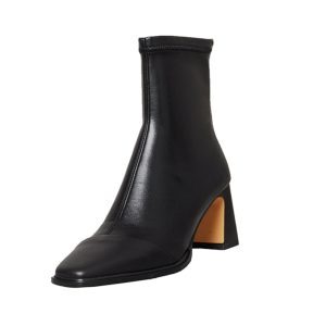 Women’s Chunky Heeled Square-Toed Black Ankle Boots - Versatile Autumn Winter Fashion for Trendy Looks