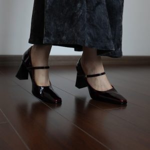 Women's Chunky High Heel Mary Jane Shoes - Minimalist Square Toe Shallow Mouth One-Strap Design, Elegant New Style