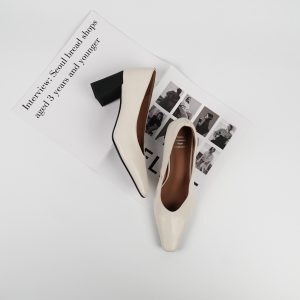 Women's Chunky High Heel Shoes - Elegant White Office Footwear, Shallow Mouth Design, Slimming Style for All Seasons
