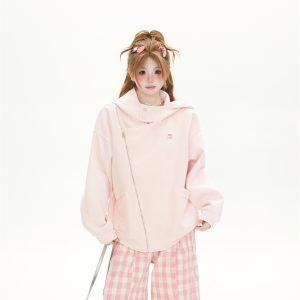 Women's College Style Double Zipper Sweatshirt Cardigan - Trendy Loose BF Hooded Jacket for Spring and Autumn 2025