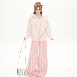 Women's College Style Double Zipper Sweatshirt Cardigan - Trendy Loose BF Hooded Jacket for Spring and Autumn 2025