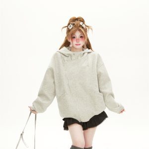 Women's College Style Double Zipper Sweatshirt Cardigan - Trendy Loose BF Hooded Jacket for Spring and Autumn 2025
