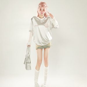 Women's College Style Long Sleeve Lace Splicing T-Shirt - Summer Sports Leisure Top with Sun Protection, Unique Jersey Design