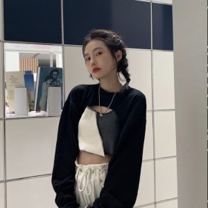 Women's Cropped Sweatshirt - Thin American-Style Jacket for Spring & Autumn, Trendy Hip-Hop Street Dance Top