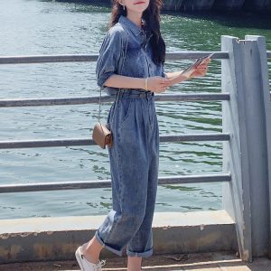 Women's Denim Jumpsuit - Trendy Spring Summer 2025 Outfit, Chic Fit for Petite Figures, Y2K Inspired Style