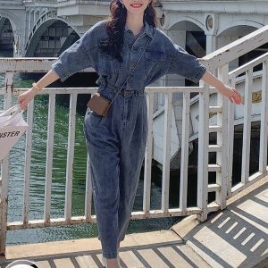 Women's Denim Jumpsuit - Trendy Spring Summer 2025 Outfit, Chic Fit for Petite Figures, Y2K Inspired Style