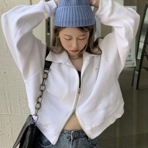 Women's Early Autumn Hip-Hop Zip-Up Sweatshirt, Thin Waffle Top, Street Style Jacket, Trendy Casual Wear