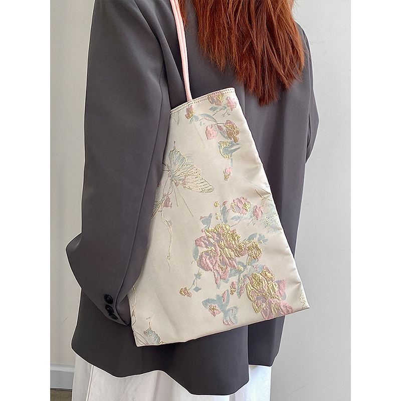 Women's Embroidered Canvas Tote Bag – Chinese Style National Wind Design, Shoulder Handbag for 2025 Fashion
