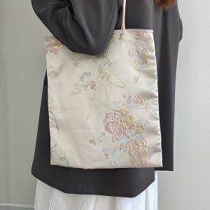 Women's Embroidered Canvas Tote Bag – Chinese Style National Wind Design, Shoulder Handbag for 2025 Fashion