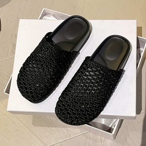 Women's European-Style Woven Hollow-Out Sandals - Summer Slip-On Closed-Toe Mesh Shoes with Thick Sole