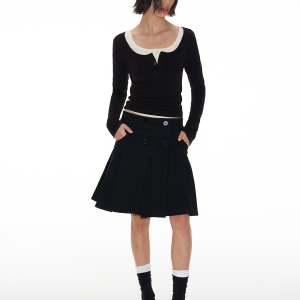Women's Fitted Long Sleeve Top with Half-Round Henry Collar – Skin-Friendly Design for Casual Chic Style
