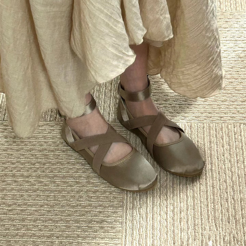 Women’s French Satin Cross-Strap Ballet Flats - Soft-Soled Casual Loafers for Chic Everyday Style