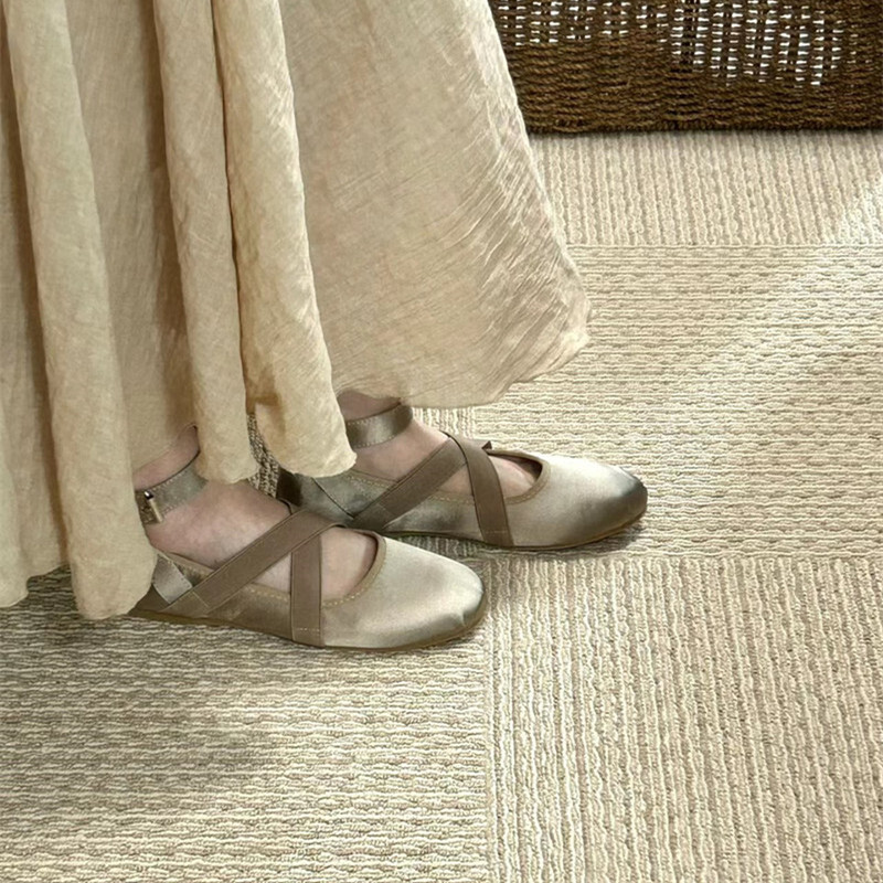 Women’s French Satin Cross-Strap Ballet Flats - Soft-Soled Casual Loafers for Chic Everyday Style
