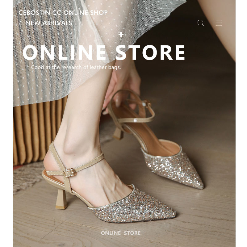 Women's French-Style Baotou Sandals with Thin Heels, Open Back Pointed Toe Wedding Shoes for Bridesmaids, Summer 2025 Fashion