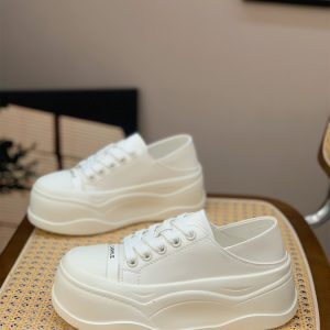 Women's Genuine Leather Thick-Soled Two-Way Wear White Platform Shoes, 6cm Height-Increasing, Spring Summer 2025 Style